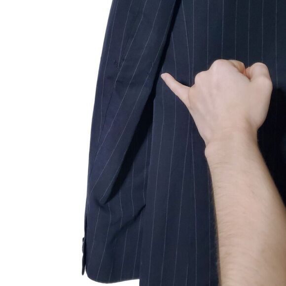 Banana Republic Linen Sport Coat Jacket Blazer 40S Blue 3 Button Pinstripe VTG - Picture 5 of 11